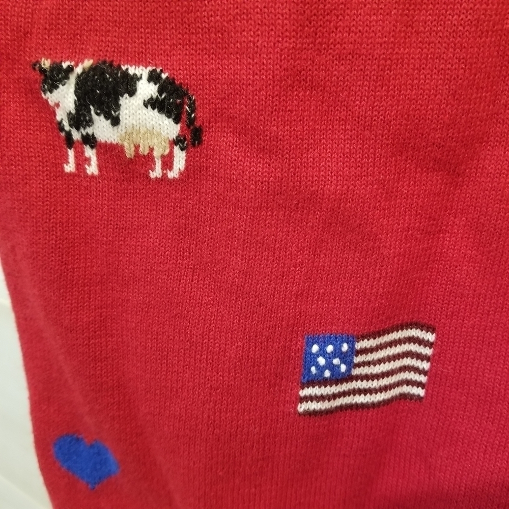 {1X} Vintage Americana Flag Rooster Chicken Cow Farm Heart 4th of July Cardigan - Picture 5 of 7